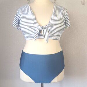 Cupshe Bikini Set 20/ 2X Knotted Stripe Flutter Sleeve Tank High Rise Bottoms